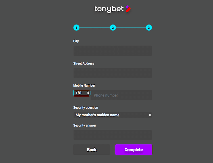 TonyBet - 新規登録方法